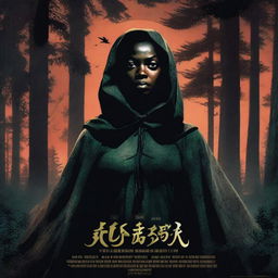 A high-quality movie poster featuring a menacing black lady in a forest campsite