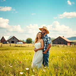 A romantic scene of a couple at a picturesque farm