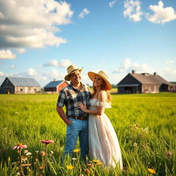 A romantic scene of a couple at a picturesque farm