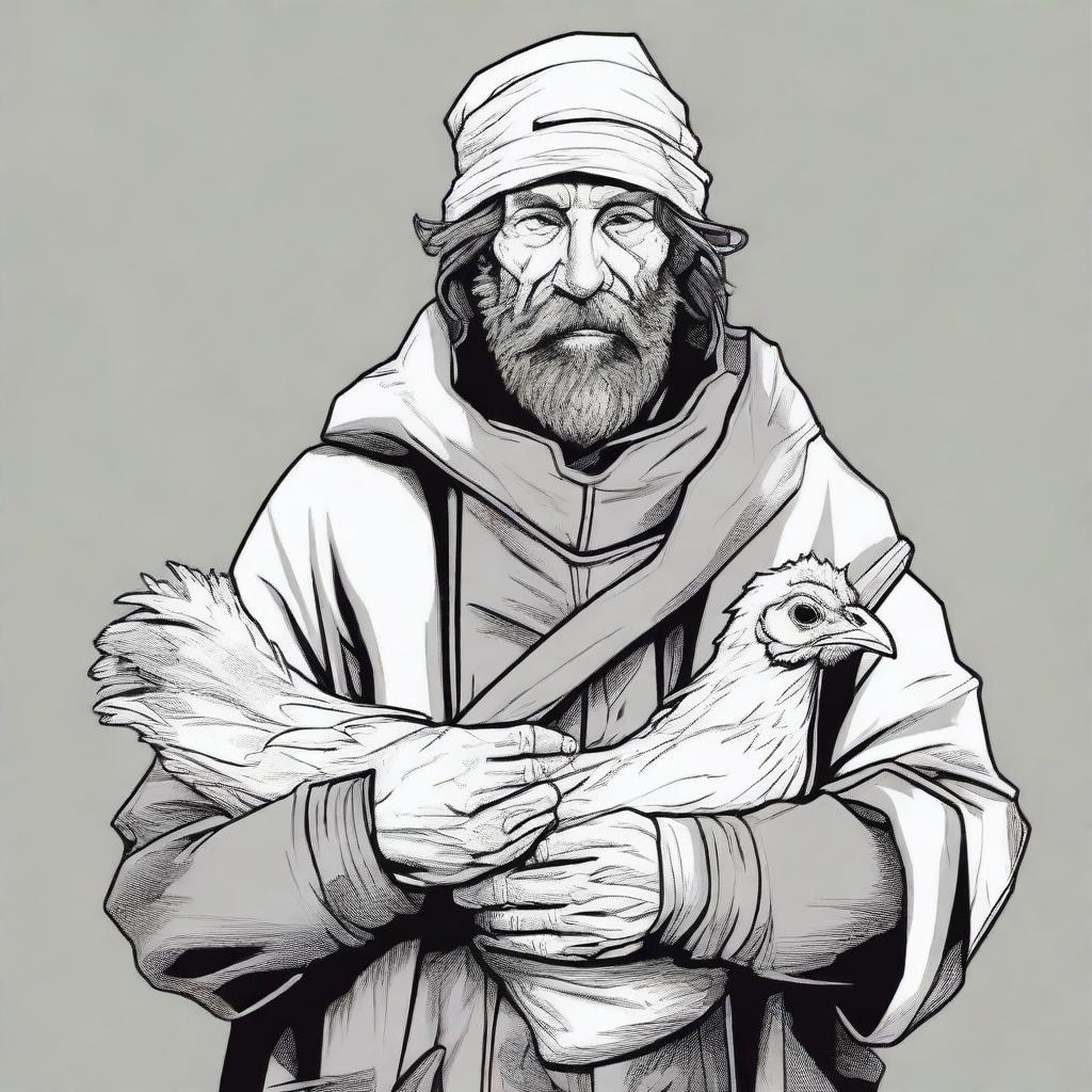 A high-quality, detailed comic-style illustration of a homeless vagrant, reminiscent of a fantasy Dungeons and Dragons fighter