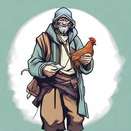 A high-quality, detailed comic-style illustration of a homeless vagrant, reminiscent of a fantasy Dungeons and Dragons fighter