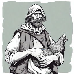 A high-quality, detailed comic-style illustration of a homeless vagrant, reminiscent of a fantasy Dungeons and Dragons fighter