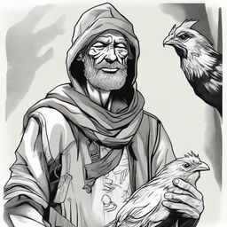 A high-quality, detailed comic-style illustration of a homeless vagrant, reminiscent of a fantasy Dungeons and Dragons fighter