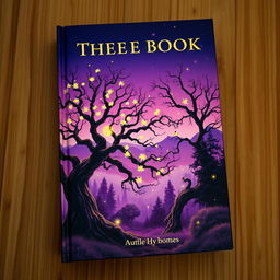 A captivating book cover featuring a mythical forest scene at twilight, bathed in soft purple and gold hues