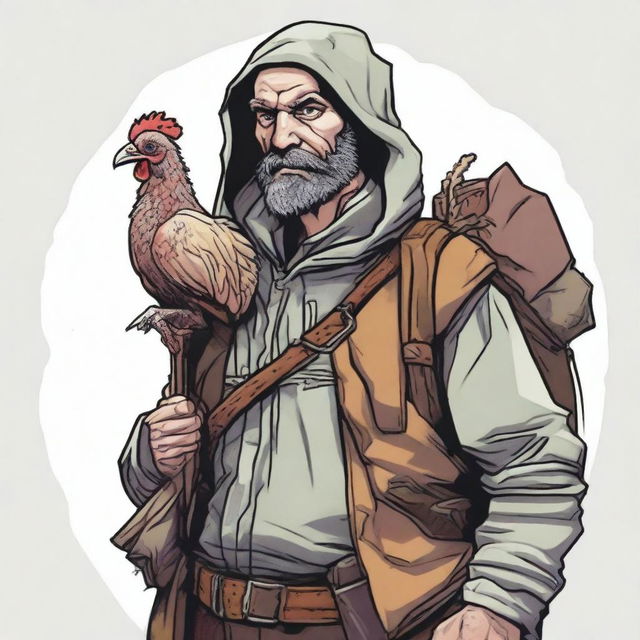 A high-quality comic-style illustration showcasing a homeless vagrant who resembles a fantasy Dungeons and Dragons fighter