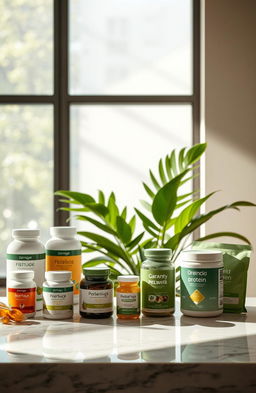 An elegant and luxurious representation of a nutraceutical company branding, featuring a sleek, modern design