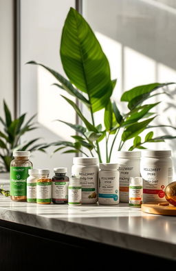 An elegant and luxurious representation of a nutraceutical company branding, featuring a sleek, modern design