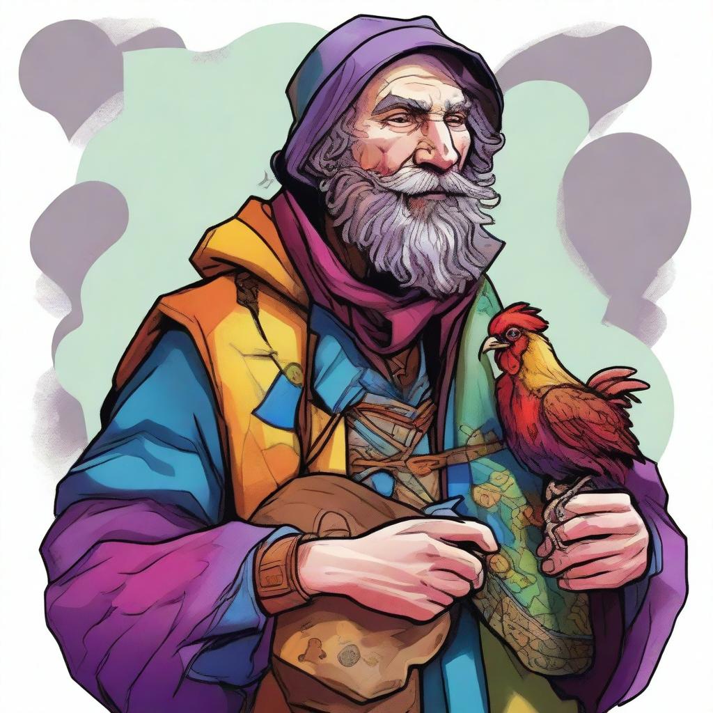 A vibrant, high-quality comic-style illustration featuring a homeless vagrant depicted as a fantasy Dungeons and Dragons bard