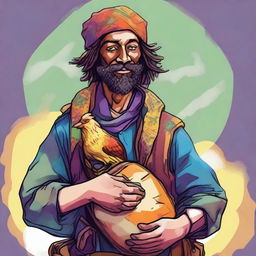 A vibrant, high-quality comic-style illustration featuring a homeless vagrant depicted as a fantasy Dungeons and Dragons bard