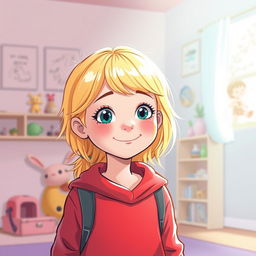 Une illustration d'une fillette de 7 ans diabétique aux cheveux blonds brillants, qui semble grandir trop vite pour son âge