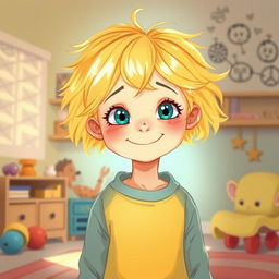 Une illustration d'une fillette de 7 ans diabétique aux cheveux blonds brillants, qui semble grandir trop vite pour son âge