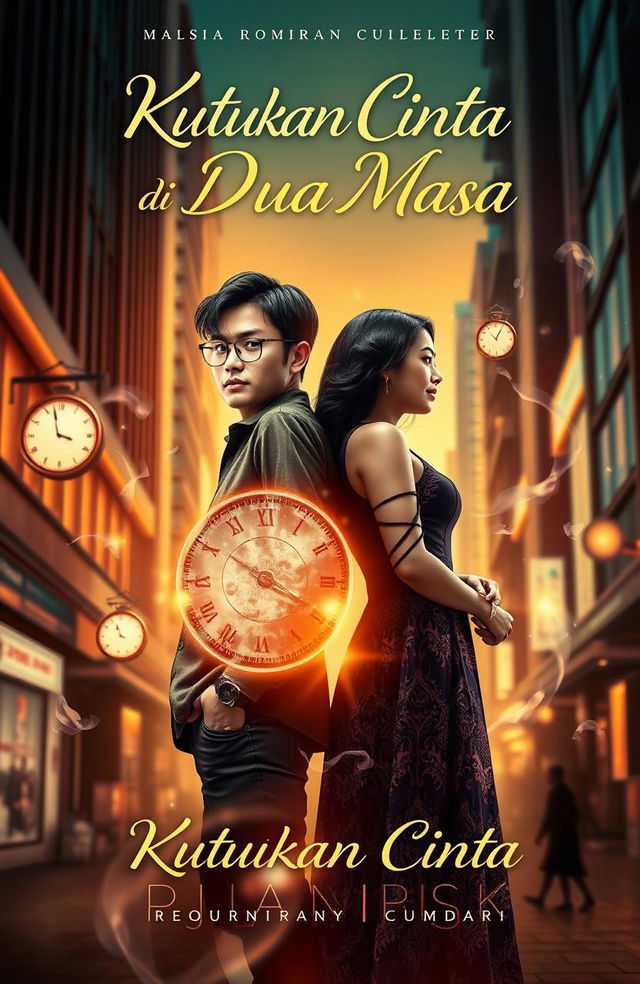 A stunning novel cover for "Kutukan Cinta di Dua Masa" featuring a romantic yet mystical theme