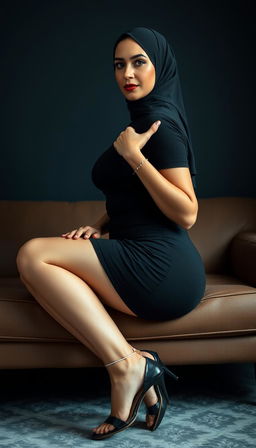 A captivating European woman, 43 years old with white skin, portrayed as a busty teacher
