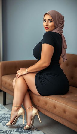 A captivating European woman, 43 years old with white skin, portrayed as a busty teacher