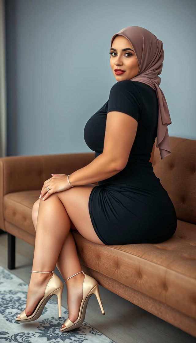 A captivating European woman, 43 years old with white skin, portrayed as a busty teacher