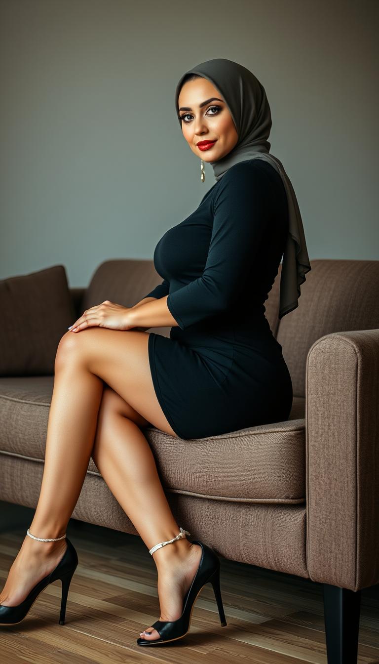 A captivating European woman, 43 years old with white skin, portrayed as a busty teacher
