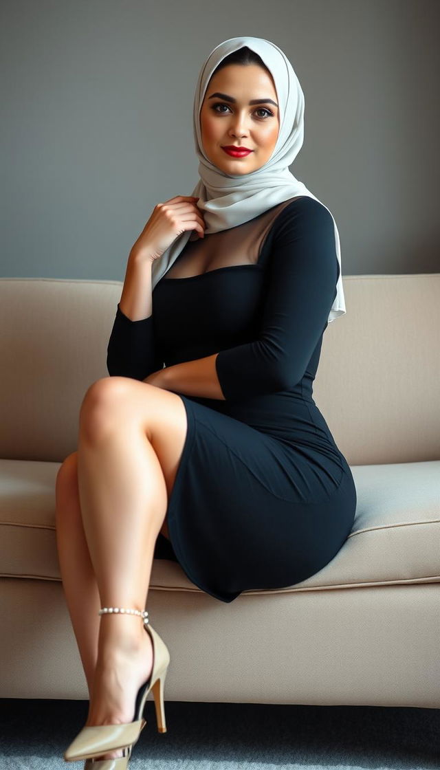 A captivating European woman, 43 years old with white skin, depicted as a busty teacher