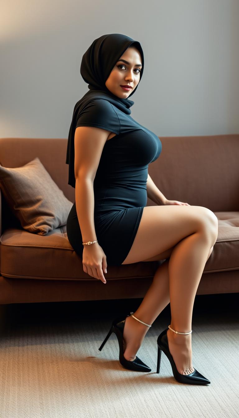 A glamorous European woman, 40 years old with white skin, depicted as a busty teacher