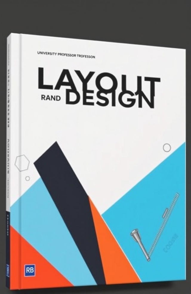 A university professor's textbook cover titled 'Layout and Design', featuring a clean and modern aesthetic with a striking geometric design