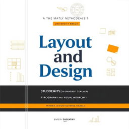 A university teacher's textbook cover titled 'Layout and Design', featuring an elegant and contemporary design