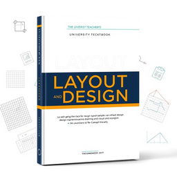 A university teacher's textbook cover titled 'Layout and Design', featuring an elegant and contemporary design