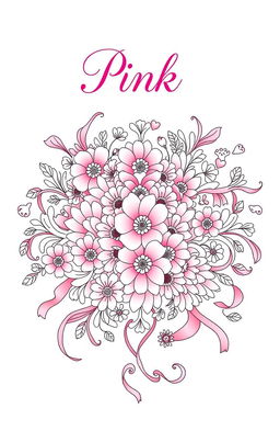 A whimsical coloring book cover design featuring a pink aesthetic with various shades of pink as the primary color theme