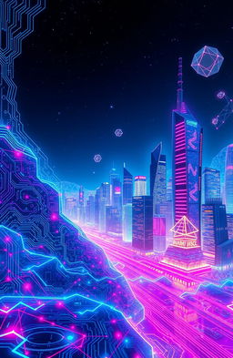A futuristic digital landscape representing the concept of 'QuantumRich'