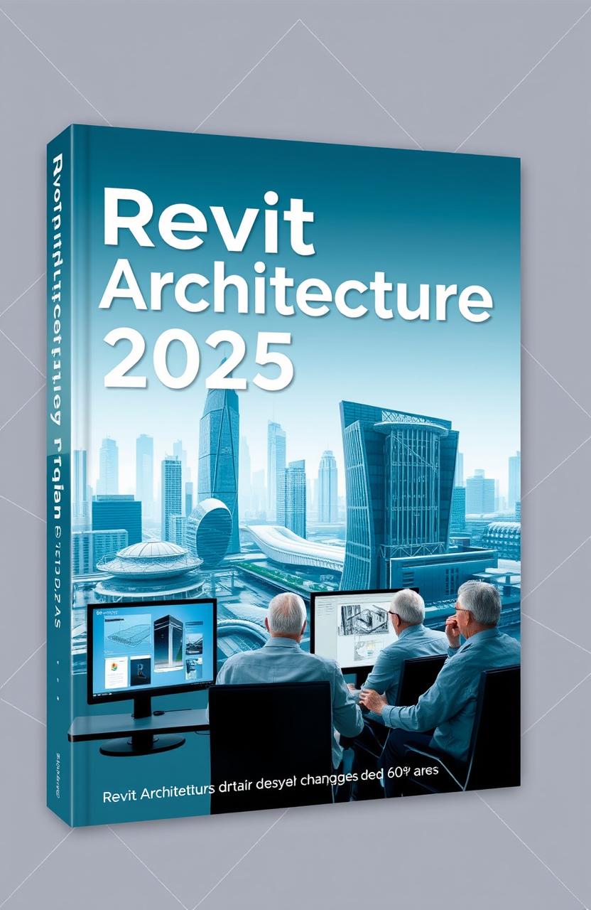 A book cover design for 'Revit Architecture 2025', featuring a modern and sleek architectural theme