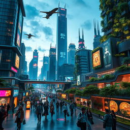 A futuristic urban landscape, showcasing advanced technology and cutting-edge architecture