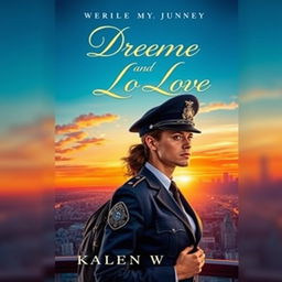 A captivating novel cover that illustrates a police officer and a beautiful businesswoman on a journey towards their dreams and love