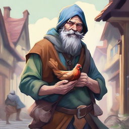 A captivating, high-quality illustration that vividly portrays a pale, crazy homeless vagrant as a fantasy Dungeons and Dragons bard in a medieval village