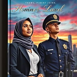 An engaging novel cover depicting a beautiful businesswoman wearing a hijab, exuding confidence and determination
