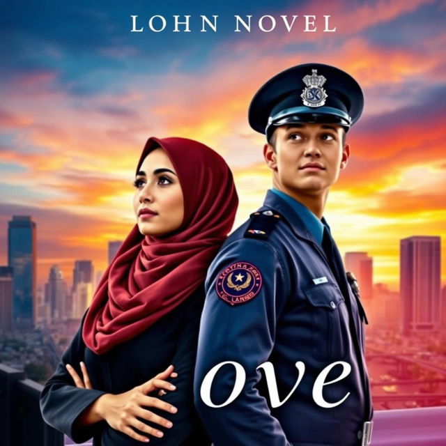 An engaging novel cover depicting a beautiful businesswoman wearing a hijab, exuding confidence and determination