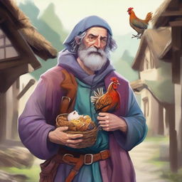 A captivating, high-quality illustration that vividly portrays a pale, crazy homeless vagrant as a fantasy Dungeons and Dragons bard in a medieval village