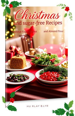 A beautifully designed eBook cover showcasing a festive holiday theme with low carb and sugar-free recipes