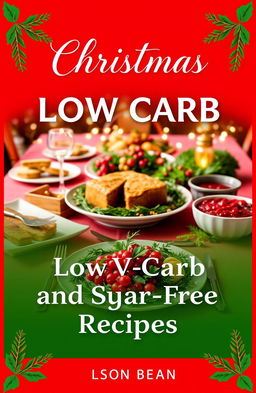 A beautifully designed eBook cover showcasing a festive holiday theme with low carb and sugar-free recipes