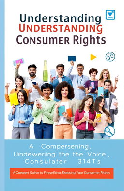 A diverse group of people of different ages, genders, and ethnicities, engaged in holding various consumer products and interacting with digital devices, symbolizing empowerment and consumer rights awareness