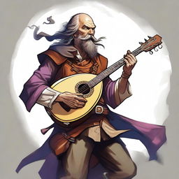 A dynamic, high-quality illustration that vividly depicts a crazy vagrant as a fantasy Dungeons and Dragons bard