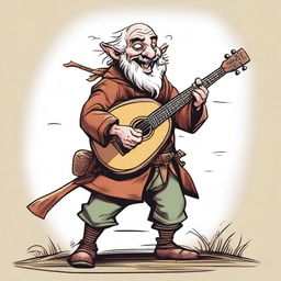 A lively, high-quality illustration that vividly portrays a crazy vagrant as a fantasy Dungeons and Dragons bard