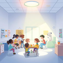 Une illustration inspirante représentant un hôpital comme une école de la vie qui aide les jeunes à grandir