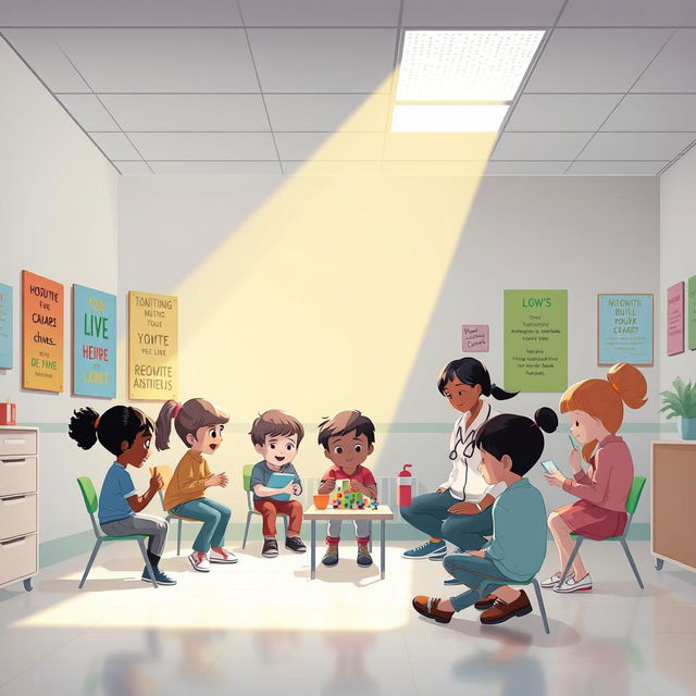 Une illustration inspirante représentant un hôpital comme une école de la vie qui aide les jeunes à grandir