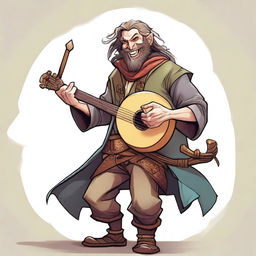 A dynamic, high-quality illustration that vividly portrays a crazy vagrant as a fantasy Dungeons and Dragons bard