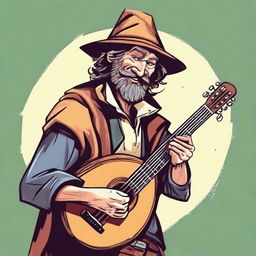 A dynamic, high-quality illustration that vividly portrays a crazy homeless vagrant as a fantasy Dungeons and Dragons bard