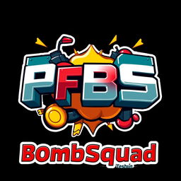A logo design for a video game called BombSquad with the brand name PFBS, which stands for 'Programming For BombSquad'