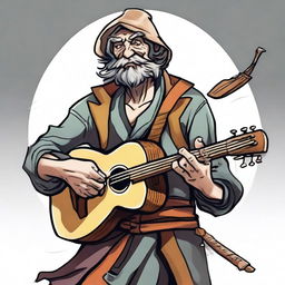 A dynamic, high-quality illustration that vividly portrays a crazy homeless vagrant as a fantasy Dungeons and Dragons bard