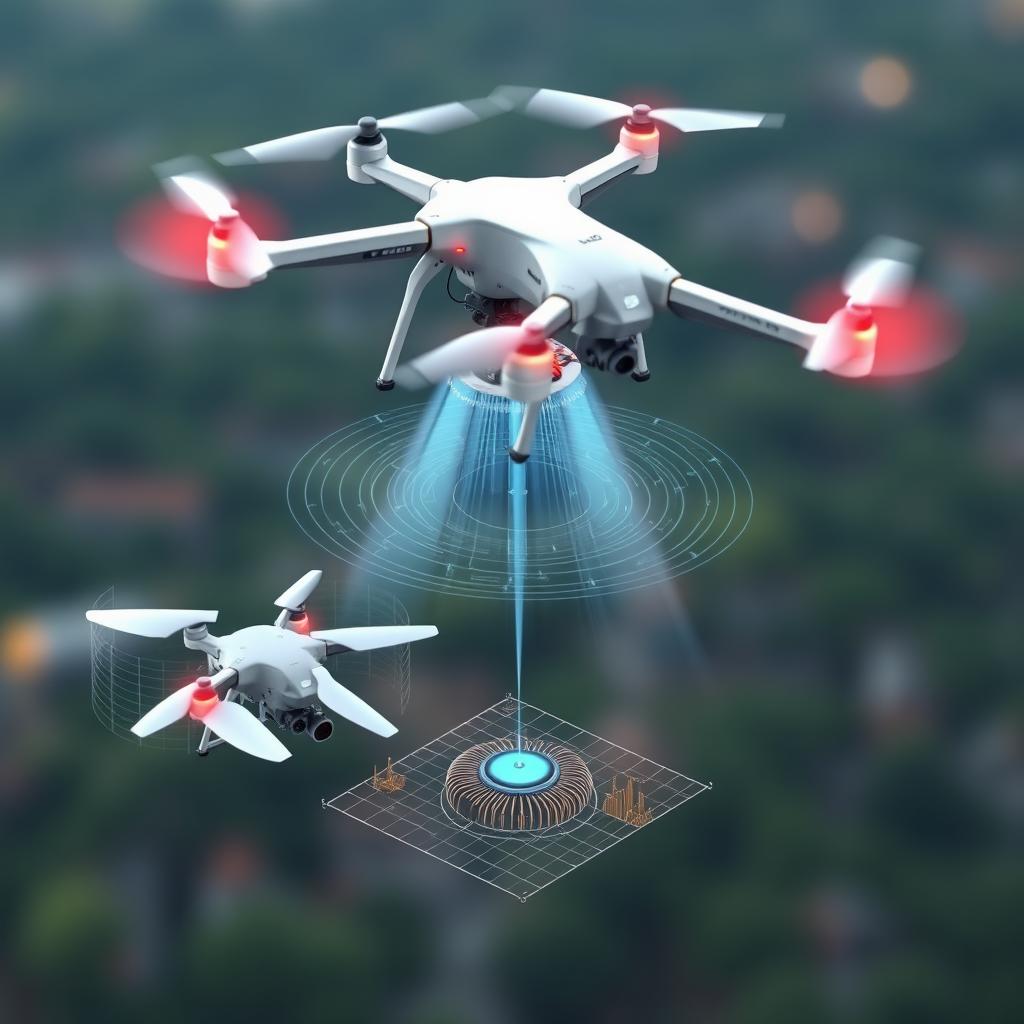 Create a detailed simulation model demonstrating the power transfer from a supportive unmanned aerial vehicle (UAV) to a target UAV using the resonance inductive coupling method