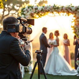 A beautifully organized scene showcasing a wedding cinematographer or video editor at work