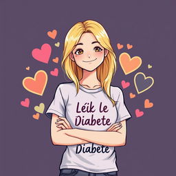 Une illustration d'une fille de 20 ans aux cheveux blonds brillants, affichant un sourire fier et confiant