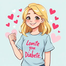 Une illustration d'une fille de 20 ans aux cheveux blonds brillants, affichant un sourire fier et confiant