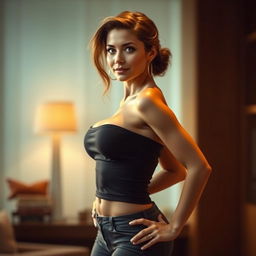 A beautiful woman depicted in full height, showcasing her confident and alluring appearance